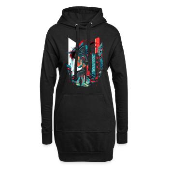Surreale futuristische Cyber Comic Stadt - Hoodie-Kleid - Schwarz - Vorne