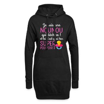 T shirt nounou qui déchire cadeau nourrice - Sweat-shirt à capuche long Femme - noir - Devant