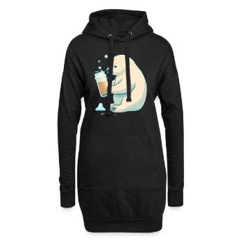 Eisbär genießt ein leckeres Bier - Hoodie-Kleid - Schwarz - Vorne