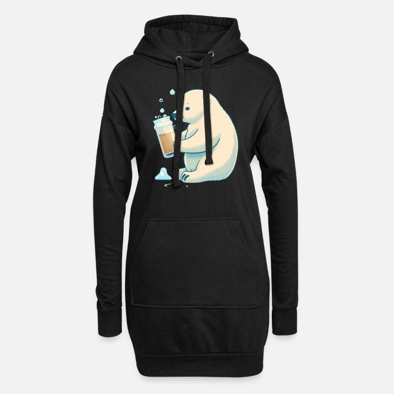 Eisbär genießt ein leckeres Bier - Hoodie-Kleid - Schwarz