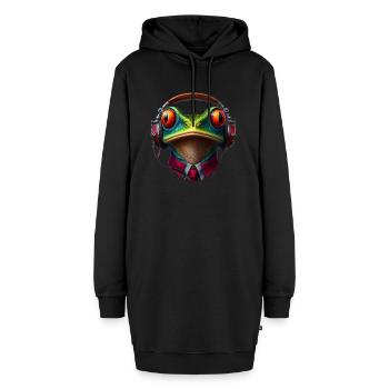 Frosch mit Kopfhörer und Krawatte - Hoodie-Kleid - Schwarz - Vorne - AI Model Female 172 light (172cm)