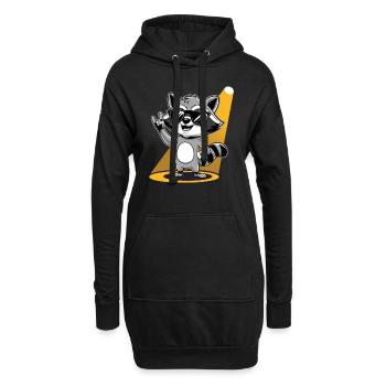 Retro Raccoon Rock Music - Hoodie-Kleid - Schwarz - Vorne