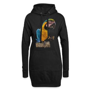 Der blau-gelbe Ara - Hoodie-Kleid - Schwarz - Vorne