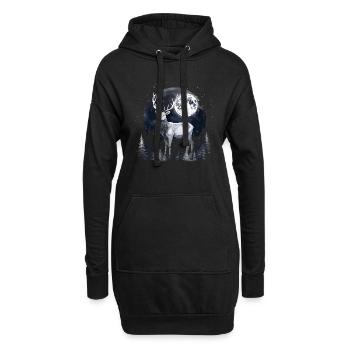 Hirsch Wald Mond Natur - Hoodie-Kleid - Schwarz - Vorne