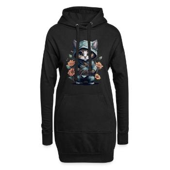 Zeige deine Abenteuerlust mit der Ninja-Katze - Hoodie-Kleid - Schwarz - Vorne