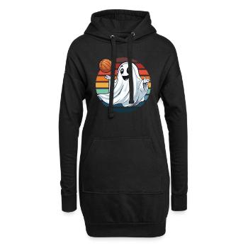 Halloween fantôme joue basket-ball Vintage coucher de soleil - Sweat-shirt à capuche long Femme - noir - Devant