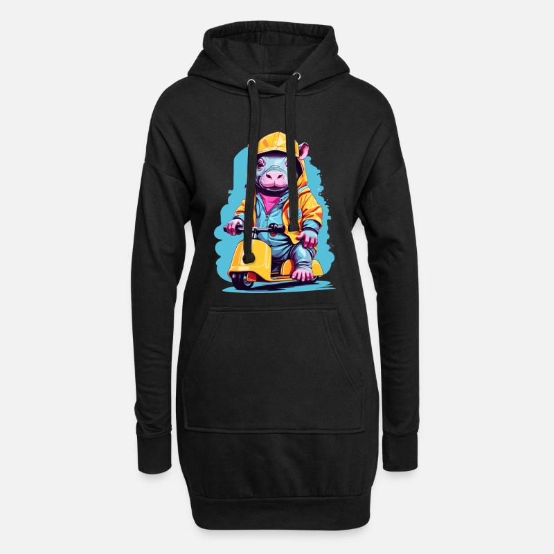 Süßes Nilpferd - Hoodie-Kleid - Schwarz