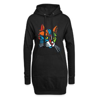 Stammes-Mosaik-Katze - Hoodie-Kleid - Schwarz - Vorne