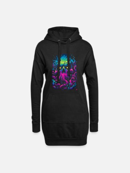 Neon skull in a sea of fog - Hoodie Dress - black