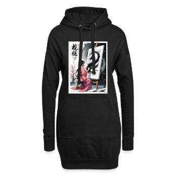 Sakura Dragon Ink Painting - Hoodie Dress - black - Front