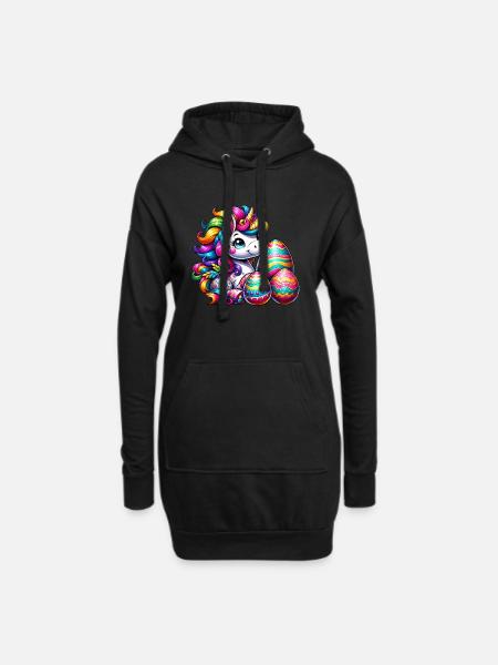 Ostern Einhorn & Bunte Eier - Hoodie-Kleid - Schwarz