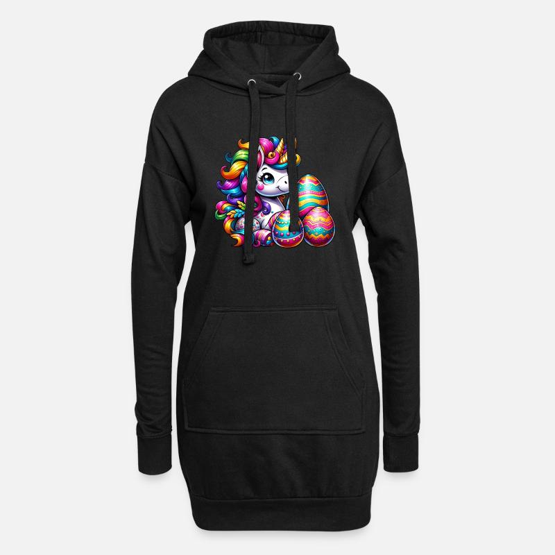 Ostern Einhorn & Bunte Eier - Hoodie-Kleid - Schwarz