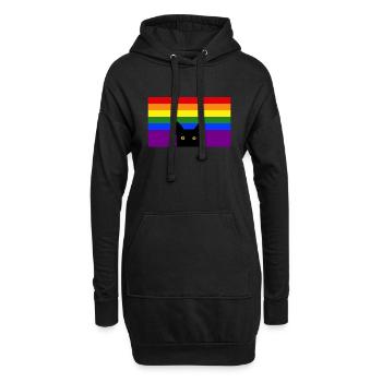 Chat jetant un coup d’œil sur le drapeau arc-en-ciel - Sweat-shirt à capuche long Femme - noir - Devant