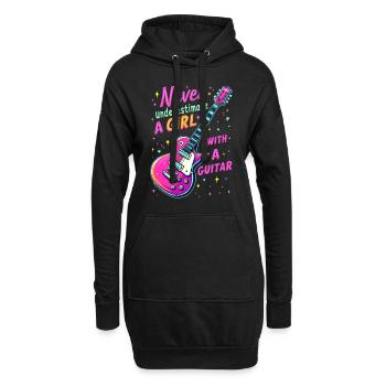 Fille avec guitare - Sweat-shirt à capuche long Femme - noir - Devant