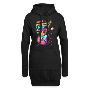 Fille avec guitare - Sweat-shirt à capuche long Femme - noir - Devant