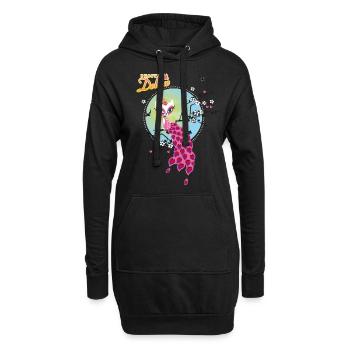 Pussy Deluxe Katze mit Pfauenfedern - Hoodie-Kleid - Schwarz - Vorne