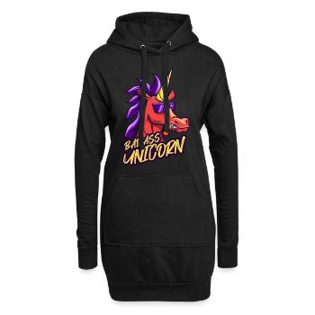 Bad ass unicorn - Hoodie-Kleid - Schwarz - Vorne