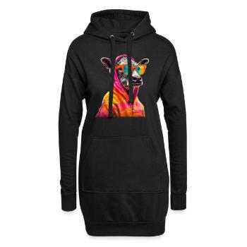 Kuh mit Sonnenbrille Bunt Coole Kühe Landwirt - Hoodie-Kleid - Schwarz - Vorne