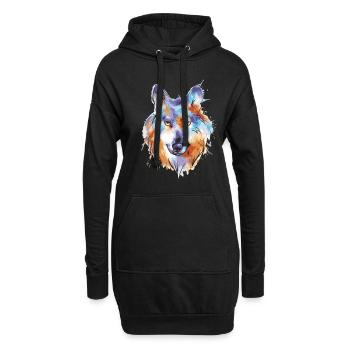 Funny Colorful Wolf Face - Hoodie Dress - black - Front