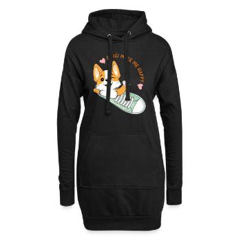 Karikaturhafter Begrüßungs-Corgi - Hoodie-Kleid - Schwarz - Vorne