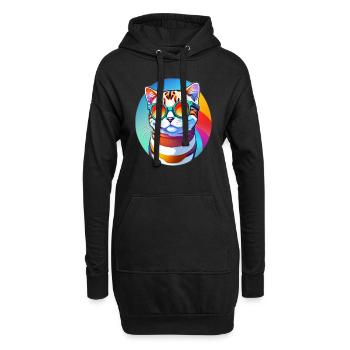 Chat à lunettes - Sweat-shirt à capuche long Femme - noir - Devant
