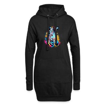 Buntes Zebra - Hoodie-Kleid - Schwarz - Vorne