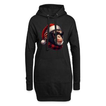 Christmas Schimpanse mit Weihnachtsmütze - Hoodie-Kleid - Schwarz - Vorne
