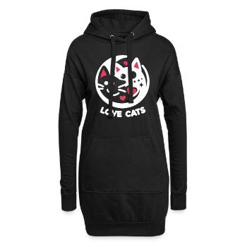 Amour Félin Minimaliste : Deux Chats aimants - Sweat-shirt à capuche long Femme - noir - Devant