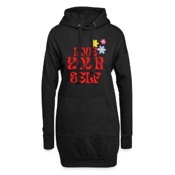 Love you self Retro Design Rot Blumen - Hoodie-Kleid - Schwarz - Vorne