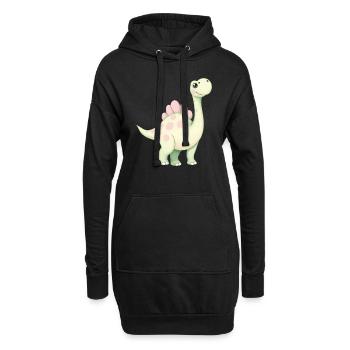 Verspielter rosa Dino mit Blume - Hoodie-Kleid - Schwarz - Vorne