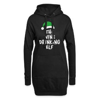 Der Wein trinkende Elf - Hoodie-Kleid - Schwarz - Vorne