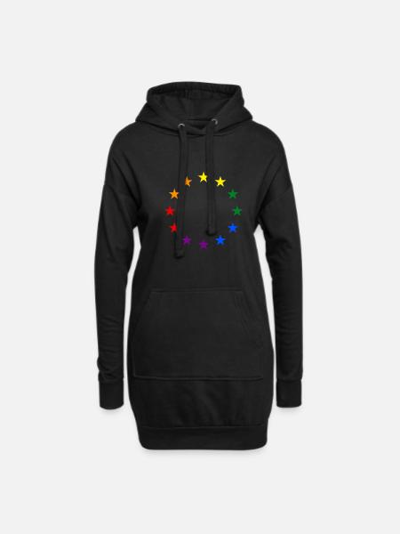 EU Sterne in Regenbogenfarben Europa - Hoodie-Kleid - Schwarz