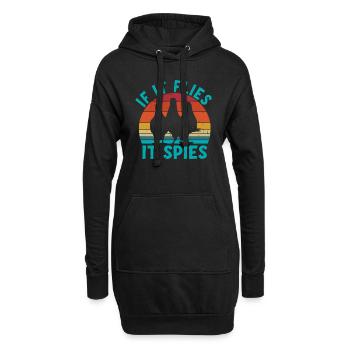 Quand il vole, il espionne - Sweat-shirt à capuche long Femme - noir - Devant