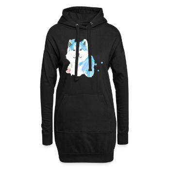 husky, chien, peinture, aquarelle, bleu - Sweat-shirt à capuche long Femme - noir - Devant