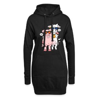 Kuh Schwein Sonnenbrille Landwirt Bauer Geschenk - Hoodie-Kleid - Schwarz - Vorne