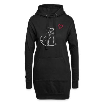 chien chat amour - Sweat-shirt à capuche long Femme - noir - Devant