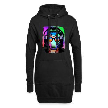 Psychedelic / Techno / Minimal Head Design - Hoodie-Kleid - Schwarz - Vorne