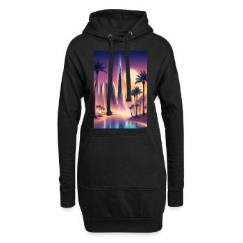 De grands palmiers et de grands immeubles de grande hauteur - Sweat-shirt à capuche long Femme - noir - Devant