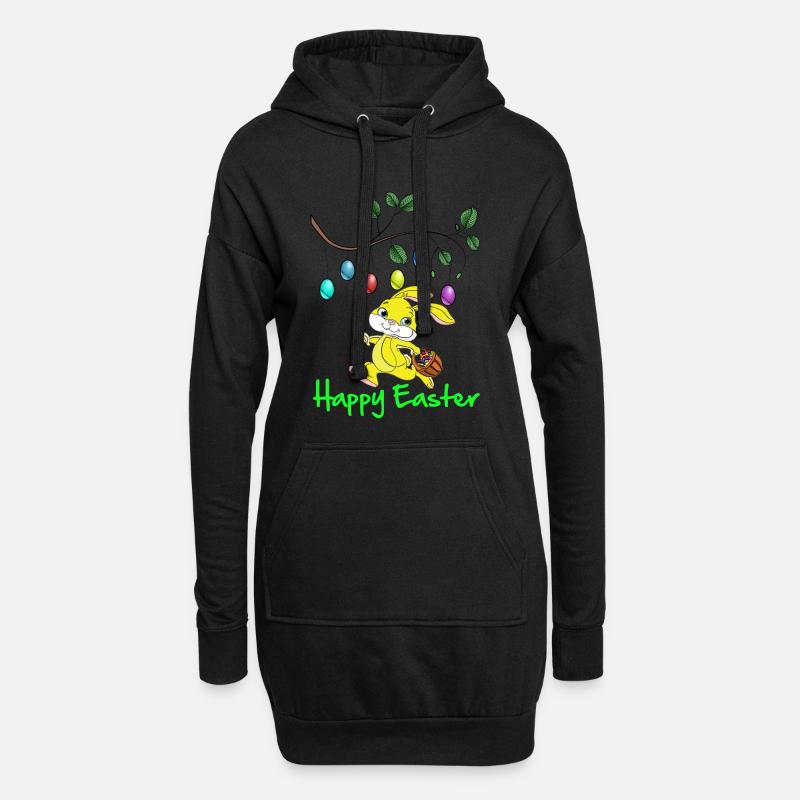 Easter Easter, happy easter, easter bunny, happy easter - Hoodie Dress - black