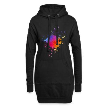Bunte Farbspritzer - Farbverlauf Aquarell - Hoodie-Kleid - Schwarz - Vorne