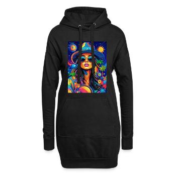 Frau Planeten Palmen Farbe - Hoodie-Kleid - Schwarz - Vorne