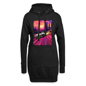 Neon City Auto Verfolgungsjagd Illustration - Hoodie-Kleid - Schwarz - Vorne
