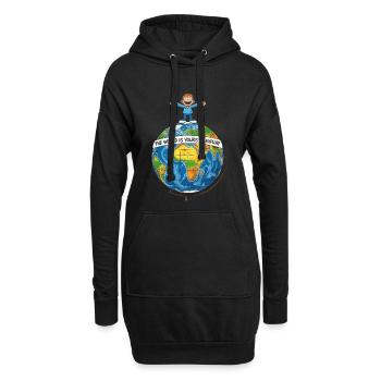 Weltkarte mit Freude und Lebensfreiheit - Hoodie-Kleid - Schwarz - Vorne