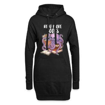 Lesender Oktopus im Bücherstapel Buch Geschenk - Hoodie-Kleid - Schwarz - Vorne