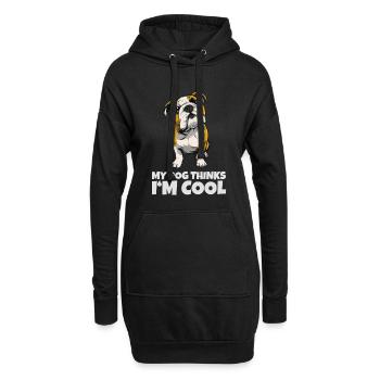 Bulldogge mit Spruch My Dog Thinks I'm Cool - Hoodie-Kleid - Schwarz - Vorne