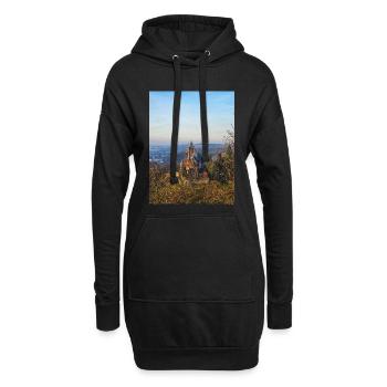 Le château de Drachenburg sur la pente au jour du soir - Sweat-shirt à capuche long Femme - noir - Devant