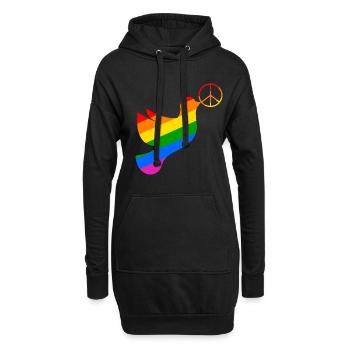 Friedenstaube in regenbogenfarben mit Peacezeichen - Hoodie-Kleid - Schwarz - Vorne