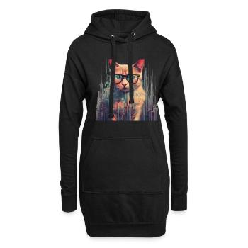 Katze Brille Nerd PC Gaming - Hoodie-Kleid - Schwarz - Vorne