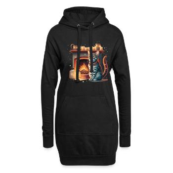 Katze Kamin Weihnachten Geschenk - Hoodie-Kleid - Schwarz - Vorne