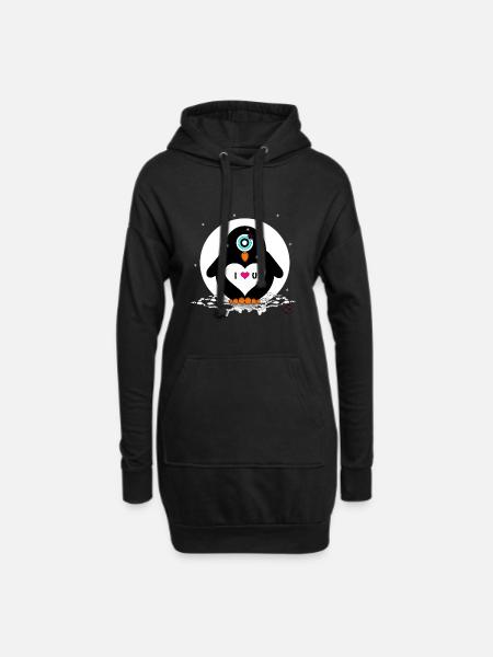 Pingouin Saint-Valentin je t’aime - Sweat-shirt à capuche long Femme - noir